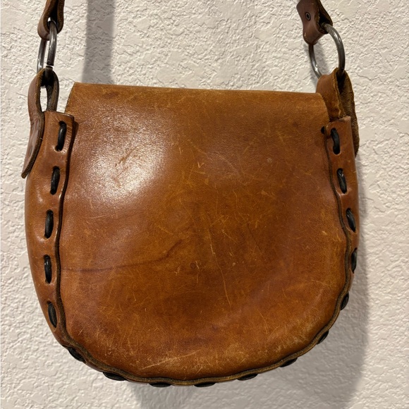 Vintage Hand-Tooled Leather Crossbody Bag | Brown Boho Saddle Purse - Picture 7 of 9